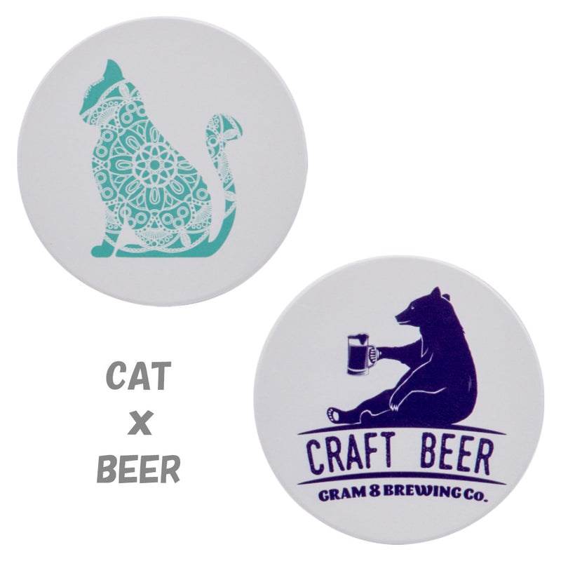 珪藻土コースター 2枚セット    CAT（ねこ） ×    BEER（ビール熊）