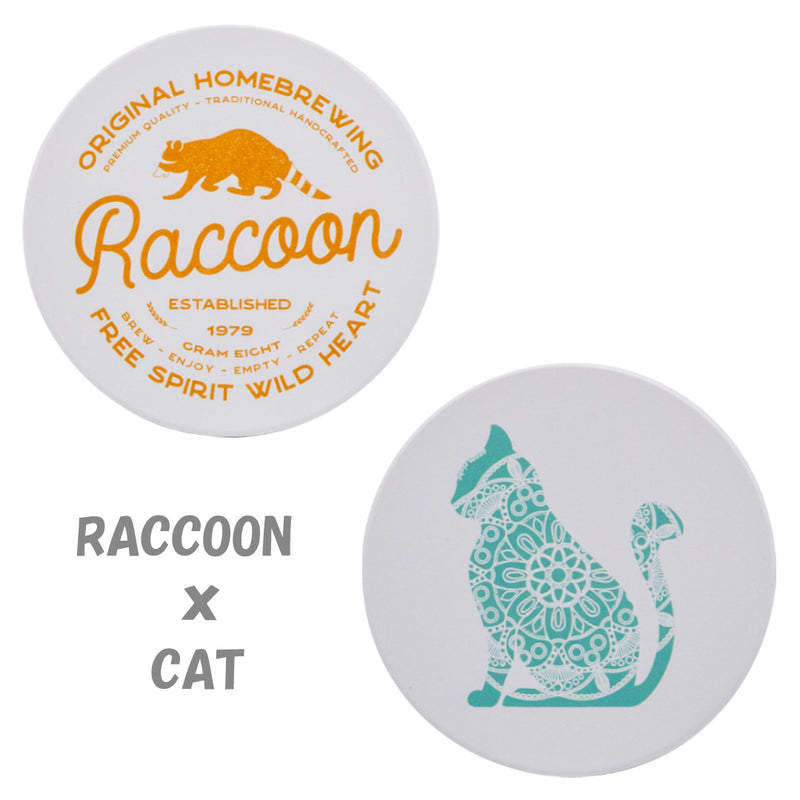 珪藻土コースター 2枚セット      RACCOON（アライグマ） ×     CAT（ねこ）