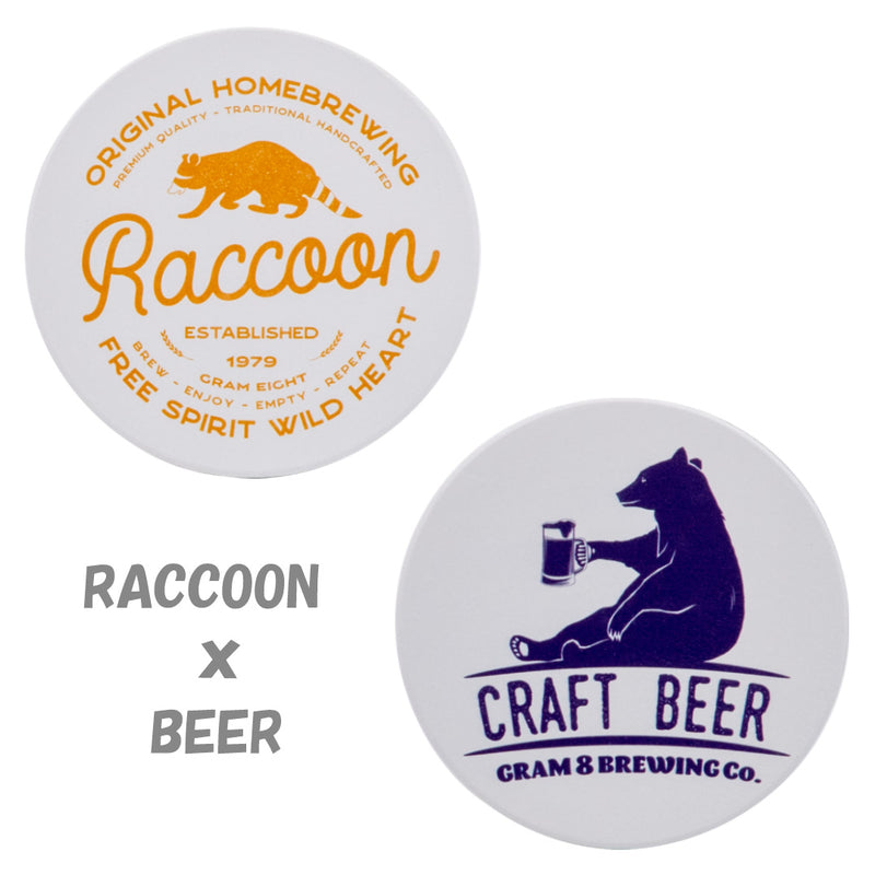 珪藻土コースター 2枚セット      RACCOON（アライグマ） ×  BEER（ビール熊）